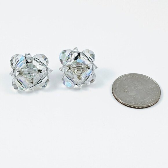 Vintage Aurora Borealis Beaded Clip On Earrings - Picture 5 of 10